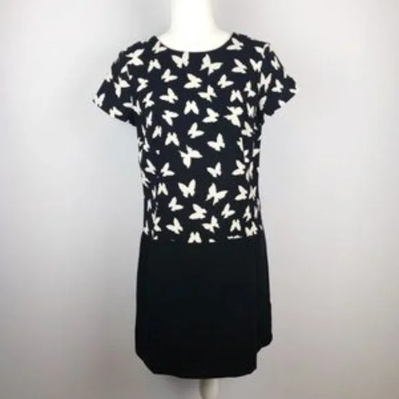 LOFT Black and White Butterfly Shift Career Dress Size 6 LOFT Black and White Butterfly Shift Career Dress Size 6